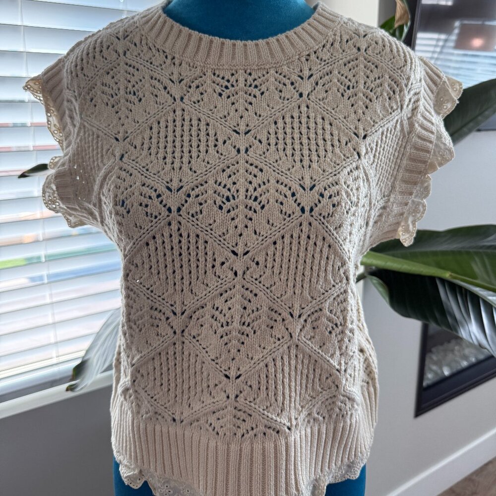 Elie Tahari Lace Trim Cap Sleece Sweater S/P